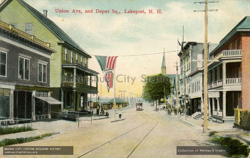 Postcard: Union Avenue and Depot Square, Lakeport, New Hampshire